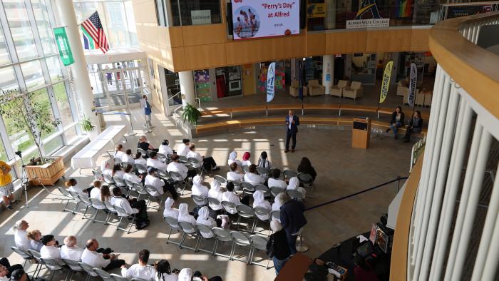 Brian Perry addresses Alfred State students
