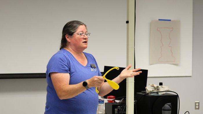 Alfred State agriculture professor Pat Eshelman presents to students