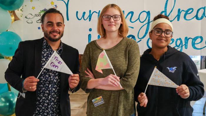 Staff and Students show of their First Generation Celebration penants