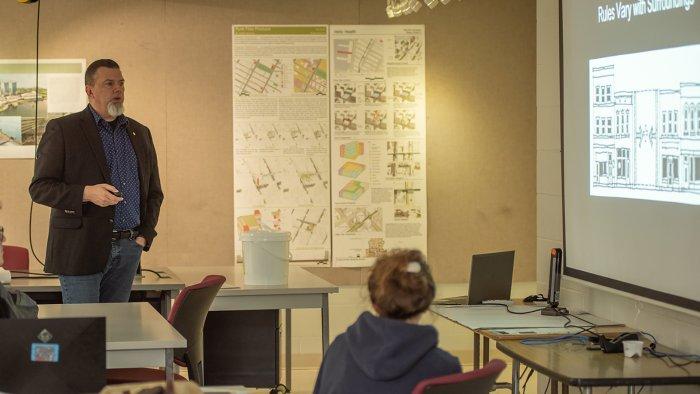 William Dean teaches an architecture class at Alfred State.