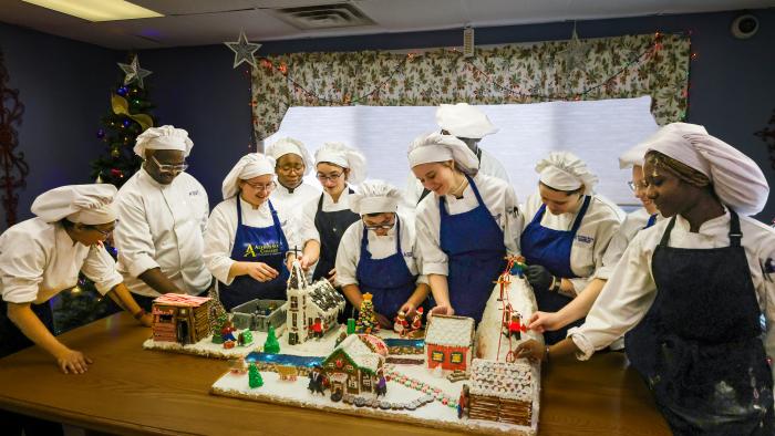 Culinary Arts students with their gingerbread creations