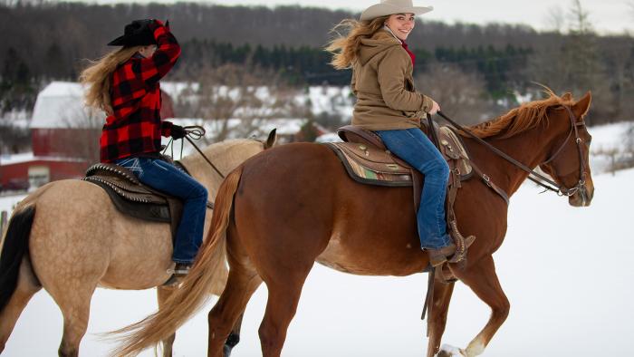 Alfred State students ride horses in winter