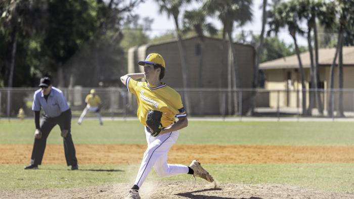 Student throws a pitch for Alfred State