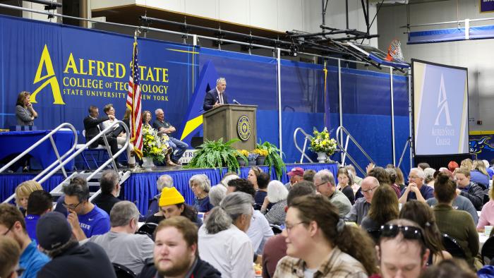 Dr. Mauro addresses Alfred State faculty and staff.