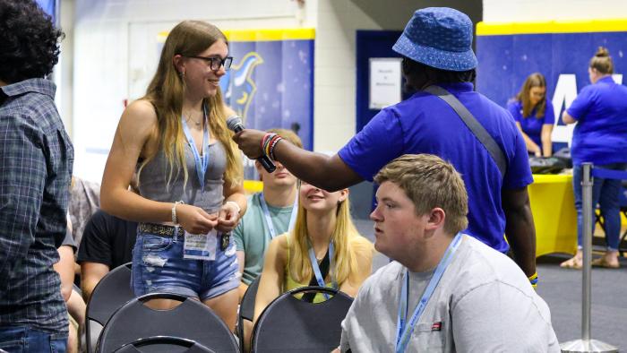 Incoming students participate in icebreakers at Orientation