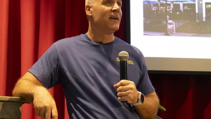 Dr. Mauro addresses Alfred State faculty and staff.