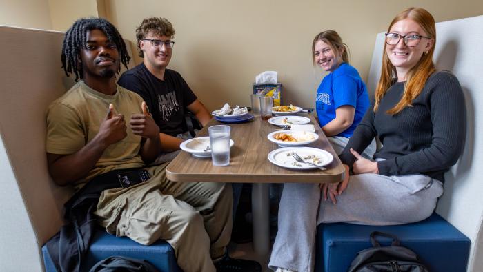 Students enjoy new seating at The Terrace.