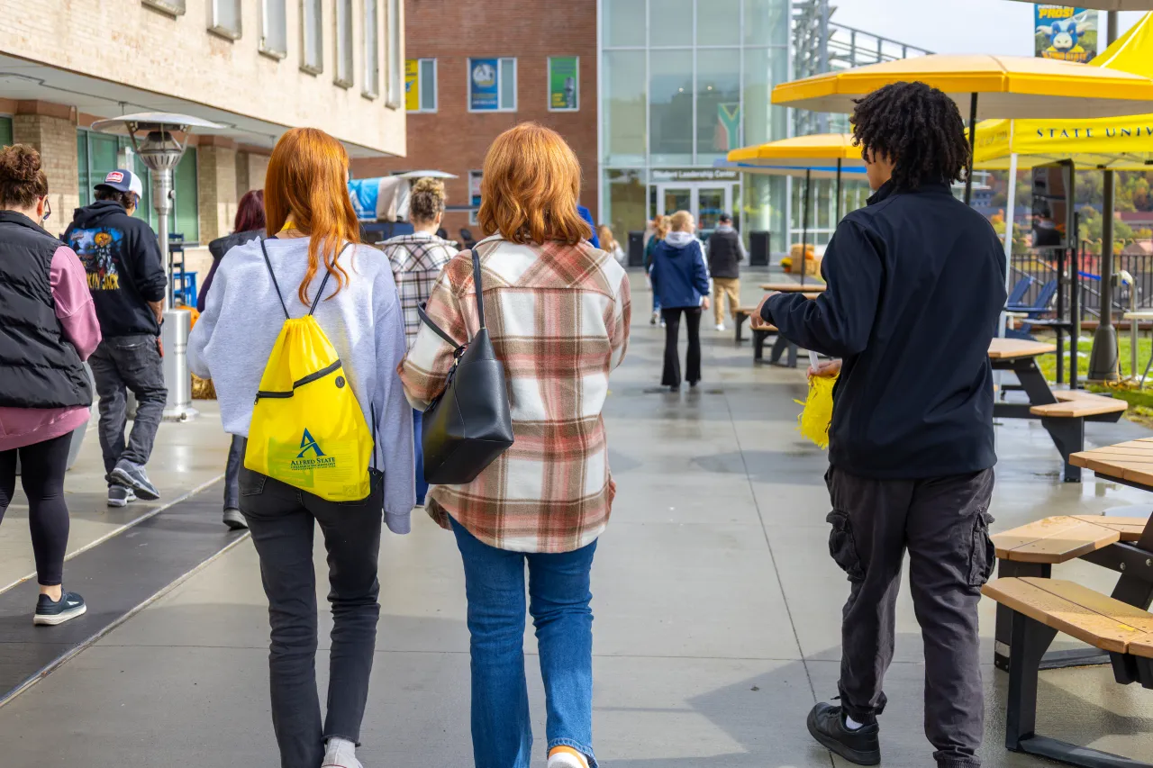 students during a tour of campus