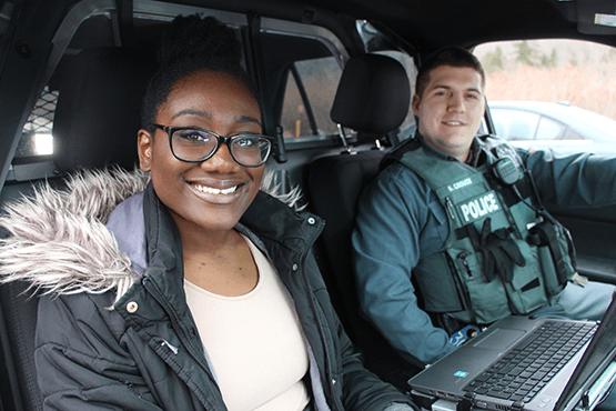 Becky Johnson left with a cop on right in a car
