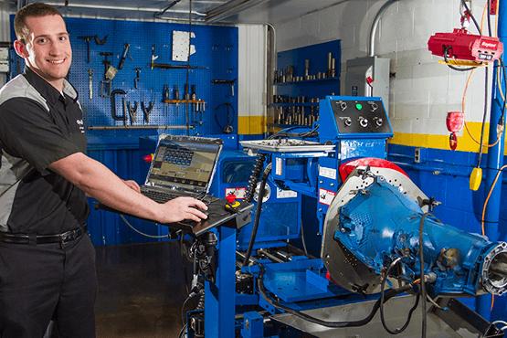 Zach Diangelo in the automotive dyno lab
