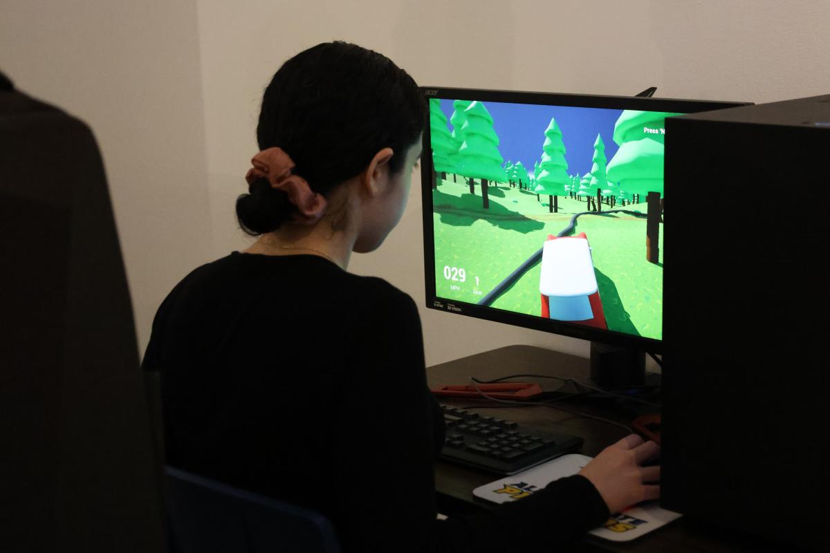 Student plays a video game.