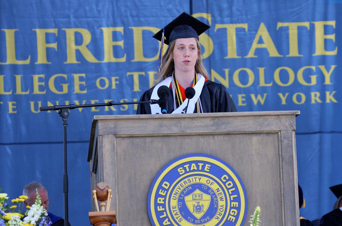 student gives a commencement speech