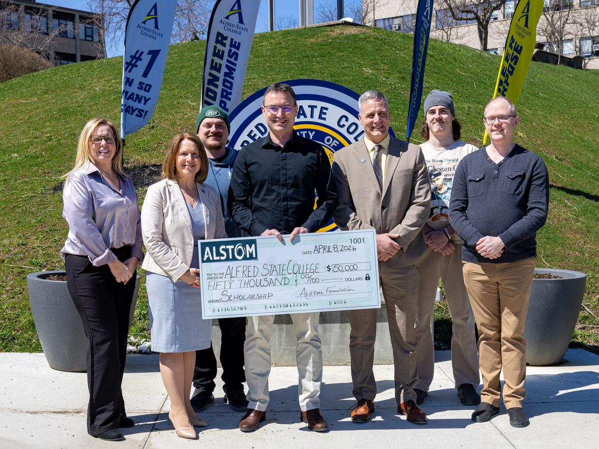 Alstom presents a check to Alfred State to create an endowed scholarship