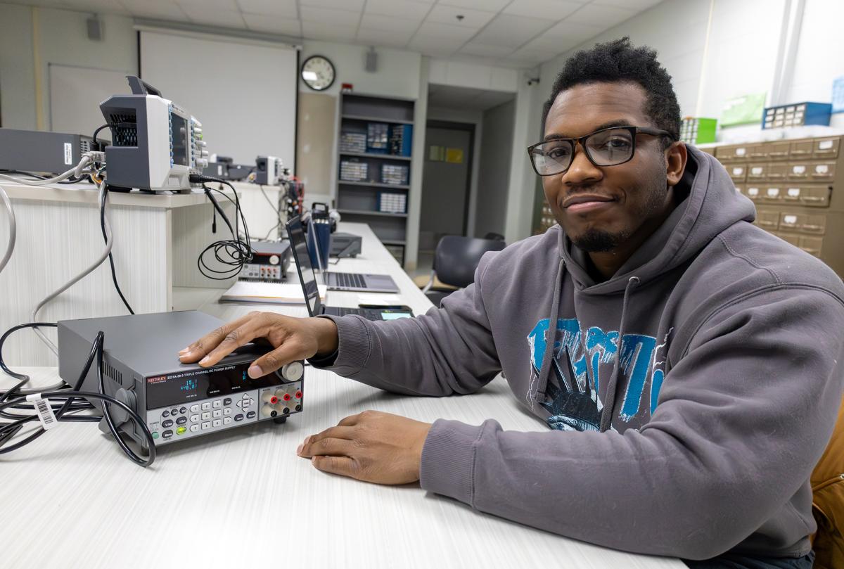 Student works in a engineering lab