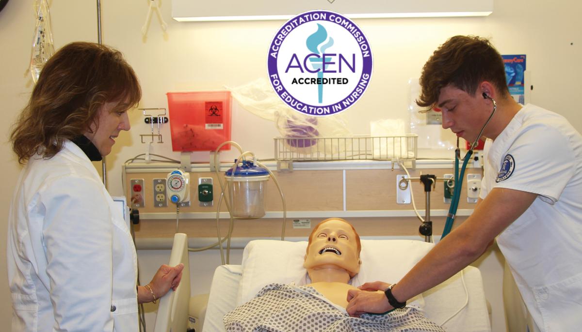 A nursing student works with an instructor in one of the labs on campus.