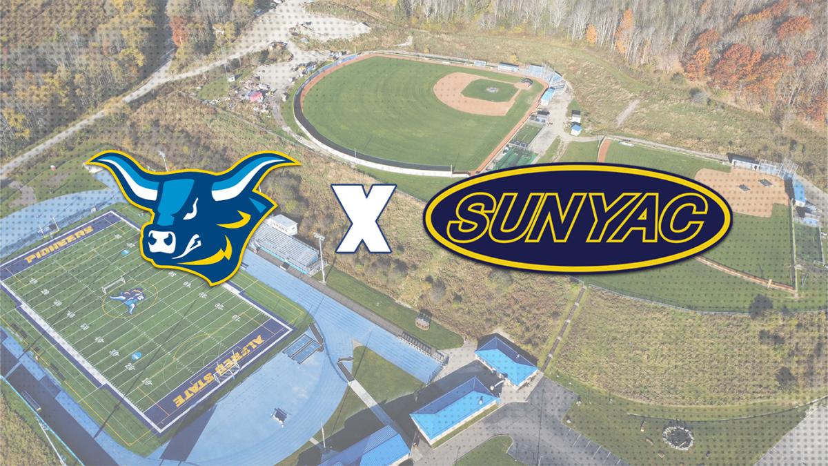 Alfred State logo with SUNYAC logo over the top of the Alfred State Athletic Facilities