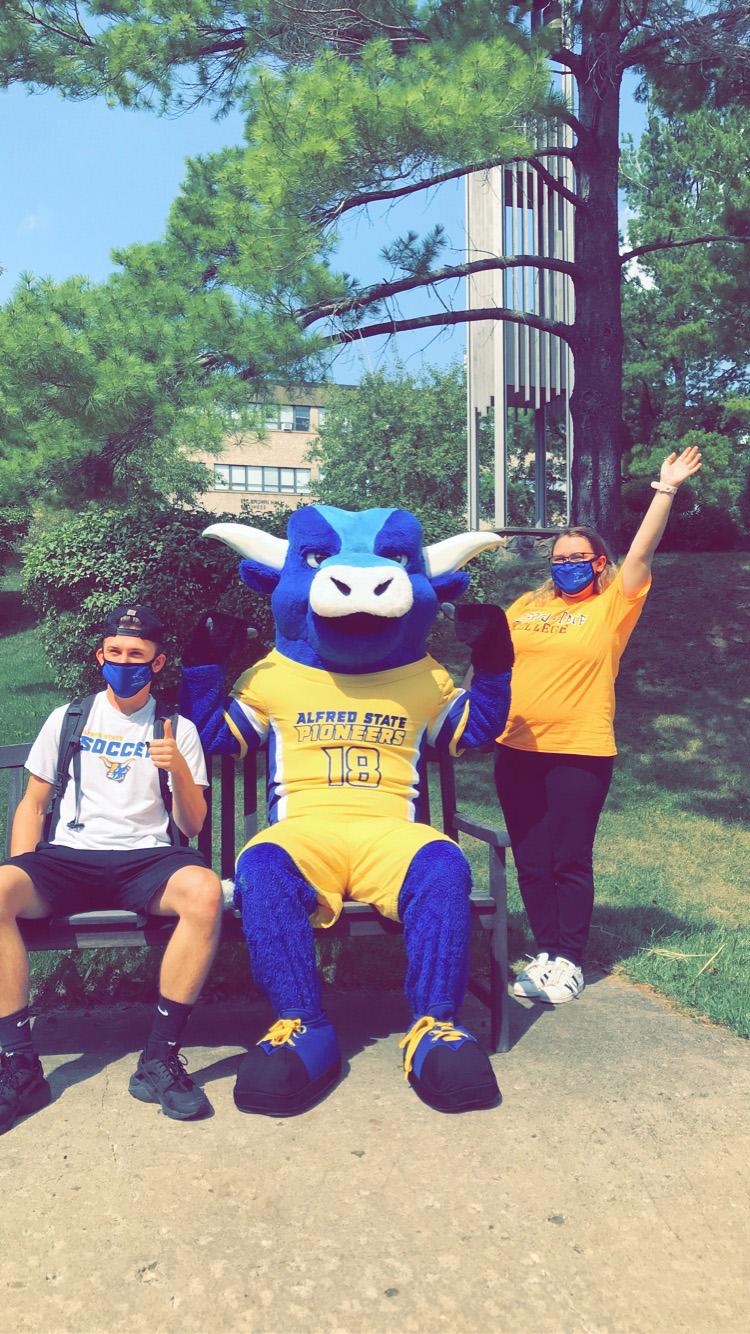 Big Blue and Masked Students Thumbs Up_0