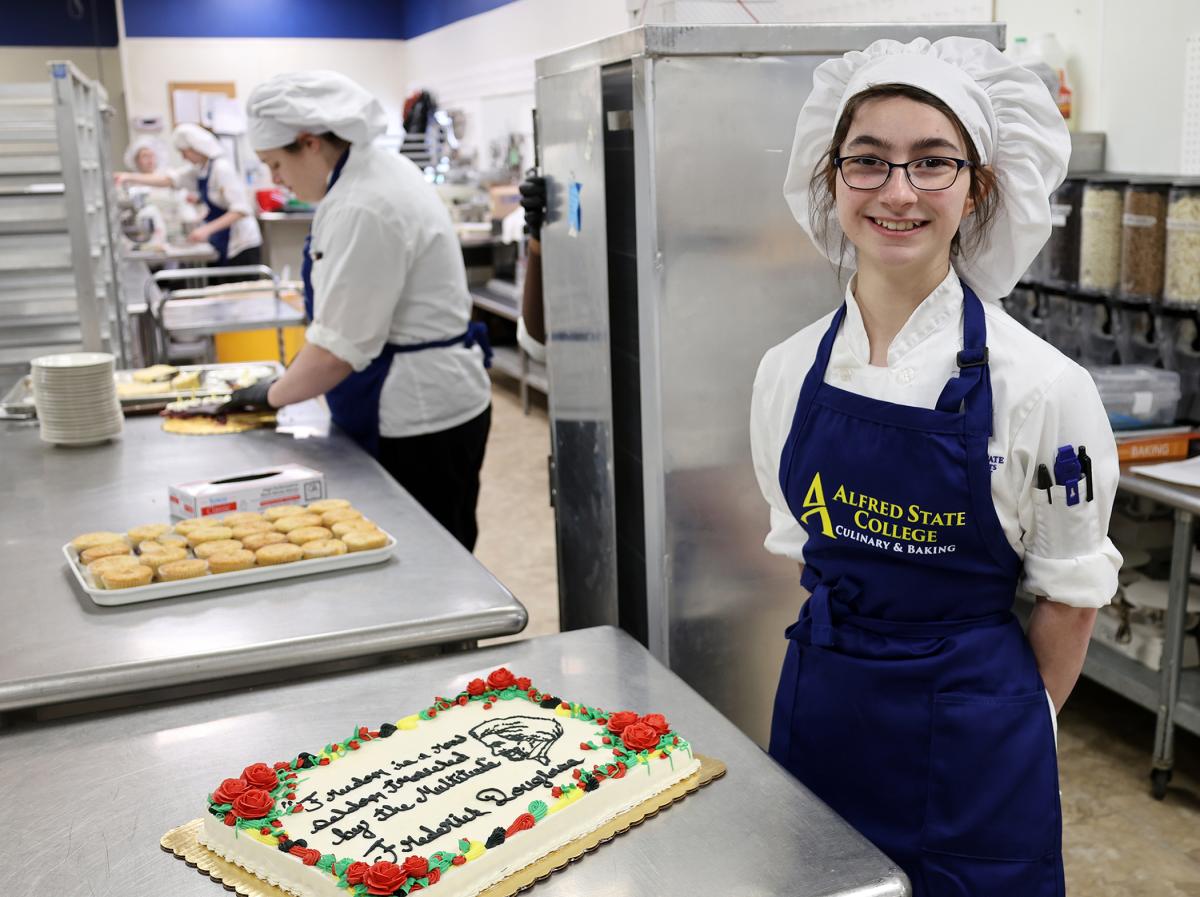 Culinary Arts student displays cake
