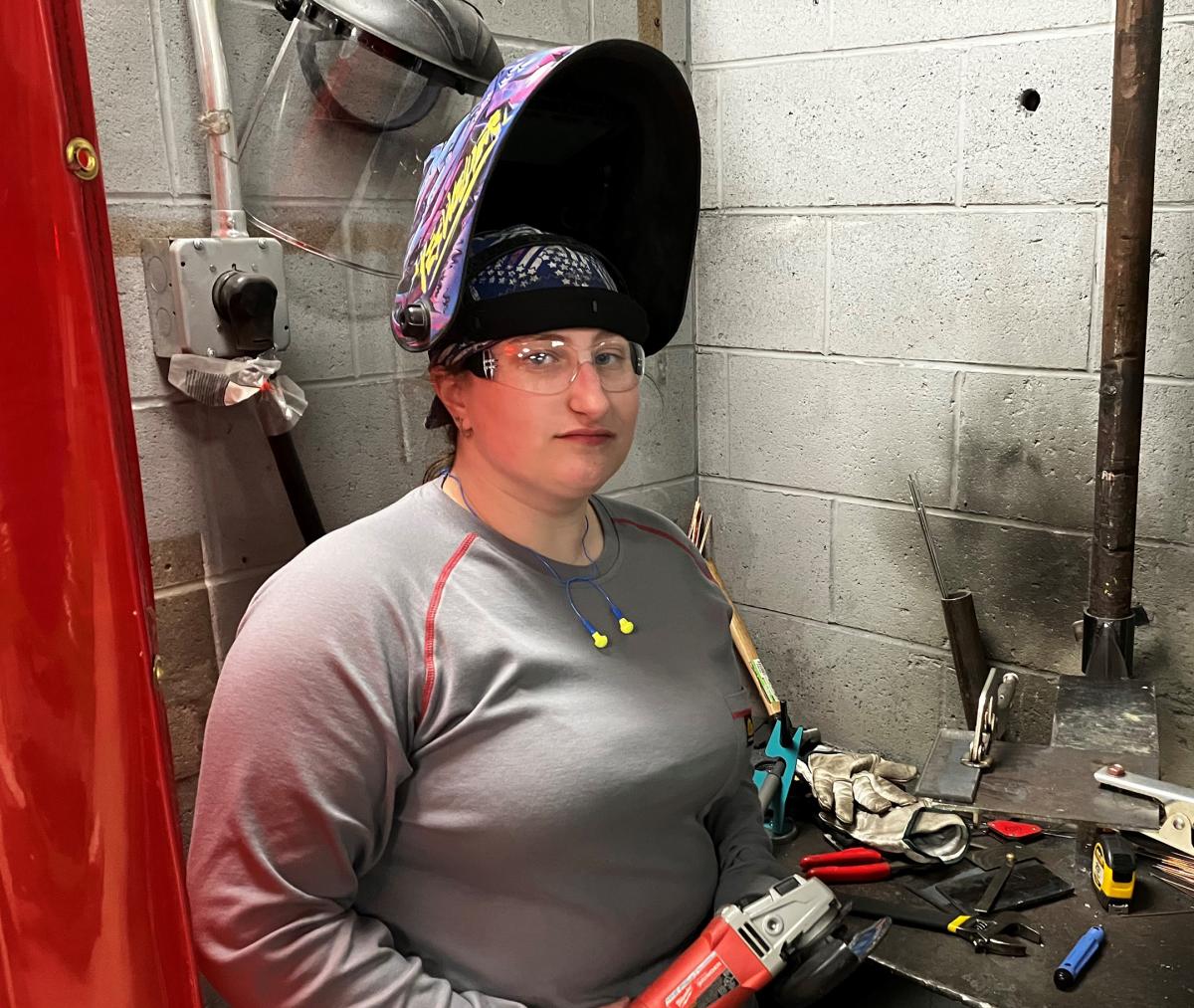 Student in a welding laboratory 