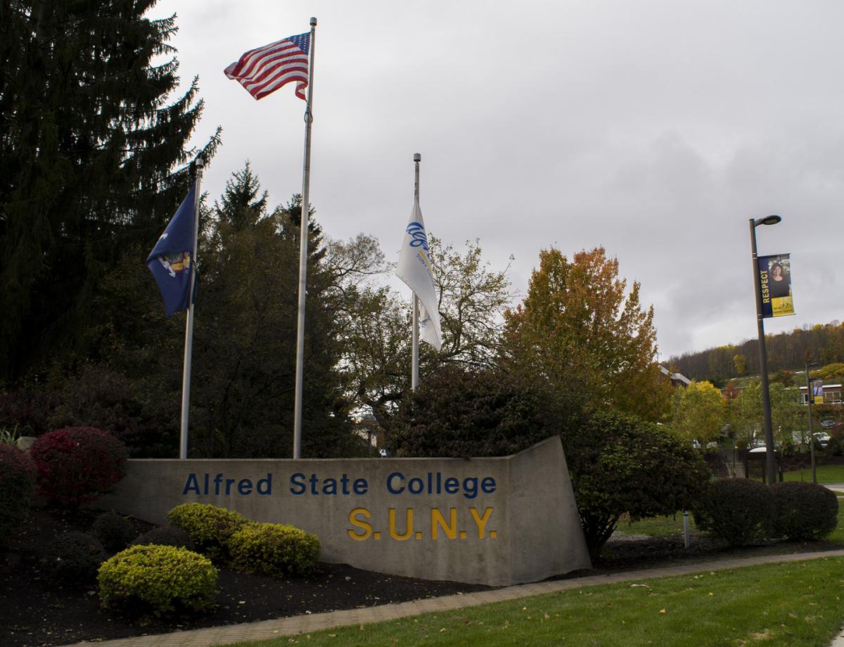 Flag at front of campus