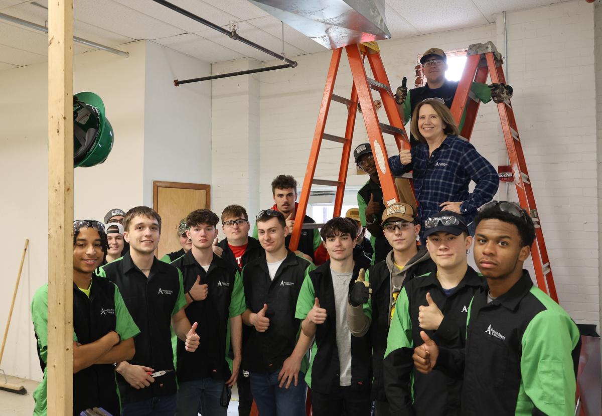 Carrie Cokely with a first year HVAC class