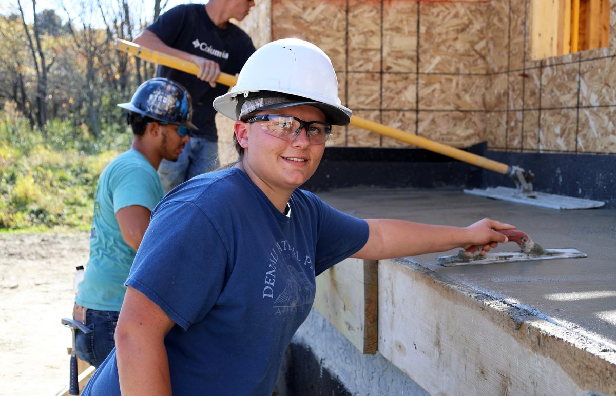 Masonry student on the job