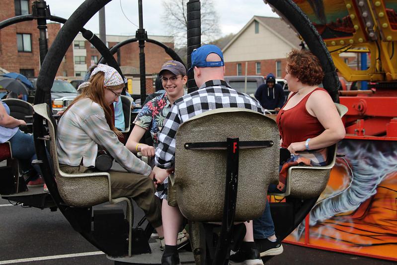 Students enjoy one of the rides at the Alfred State Carnival. The carnival was part of Hot Dog Day festivities.