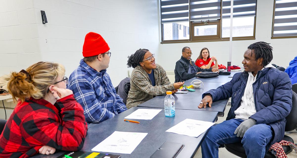Students interact with a Humphrey Fellow