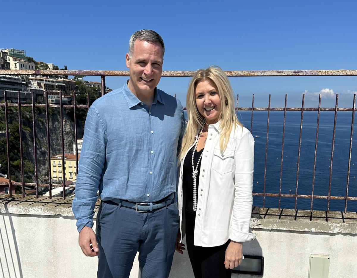Steven Mauro of Alfred State and Cristiana Panicco of Sant’Anna Institute celebrate their continuing partnership in Sorrento overlooking the Gulf of Naples.