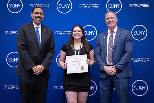 Katelyn James with the Chancellor and President