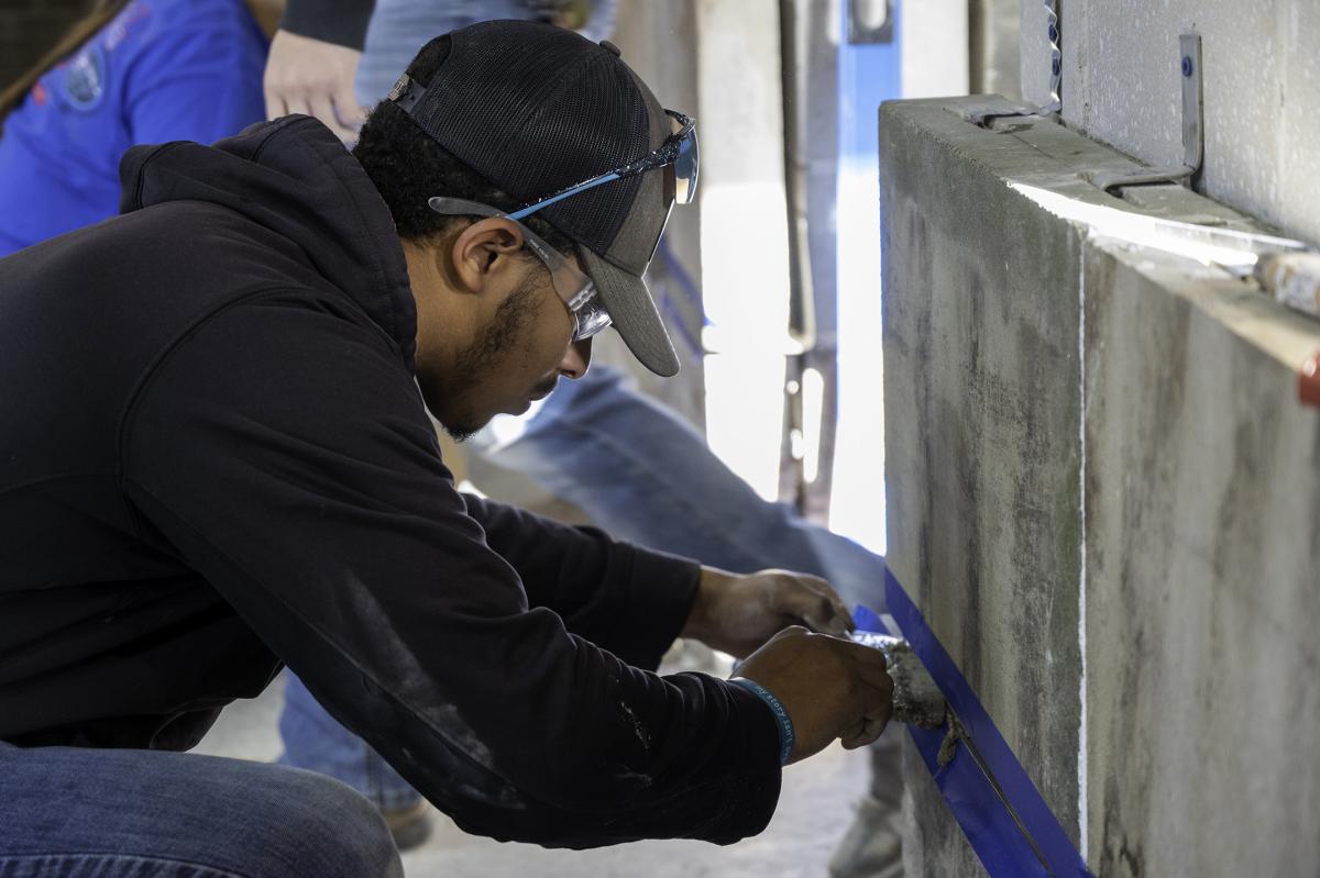 student works on a project in the masonry lab