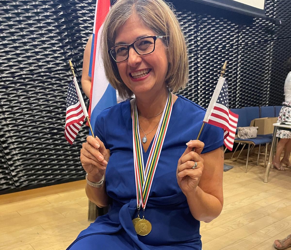 Nilsen smiling after her victory