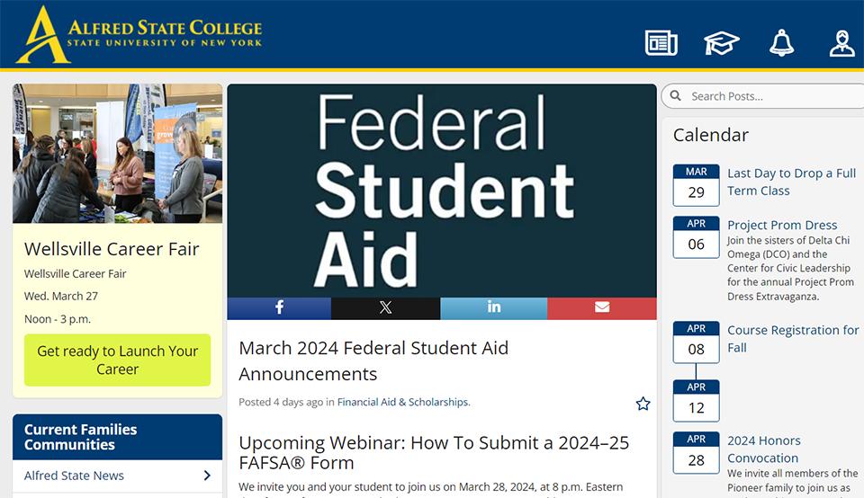 Picture of the new Parent & Family Connections portal