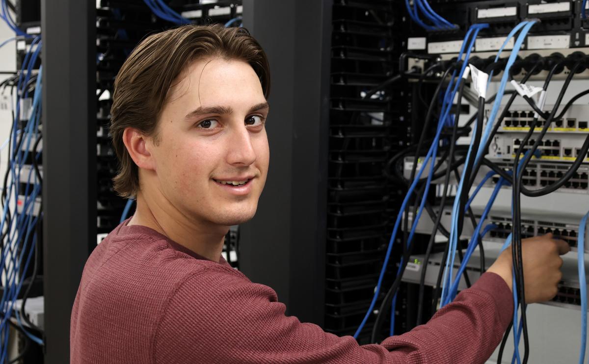 student working in a computer lab