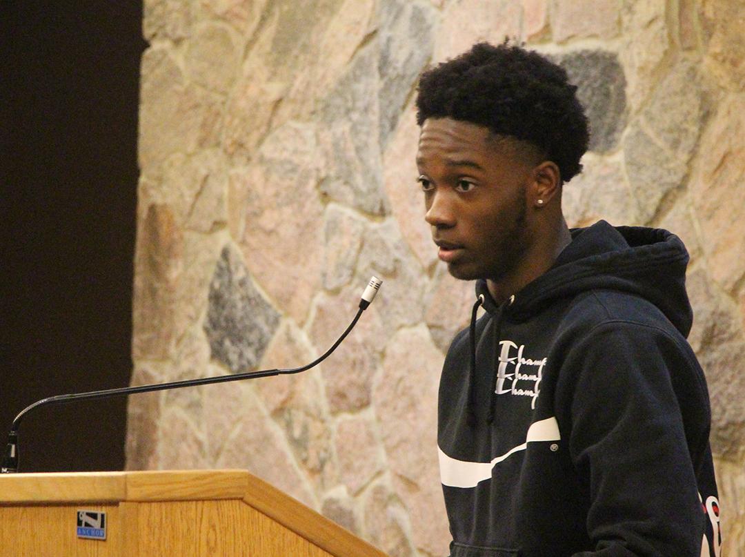 Student recites poetry