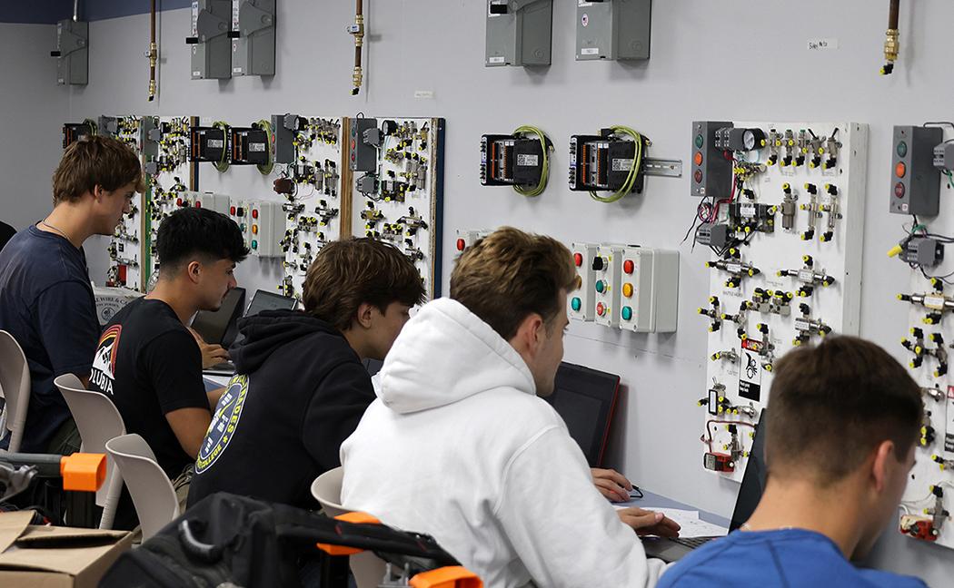 students work in an new electrical lab