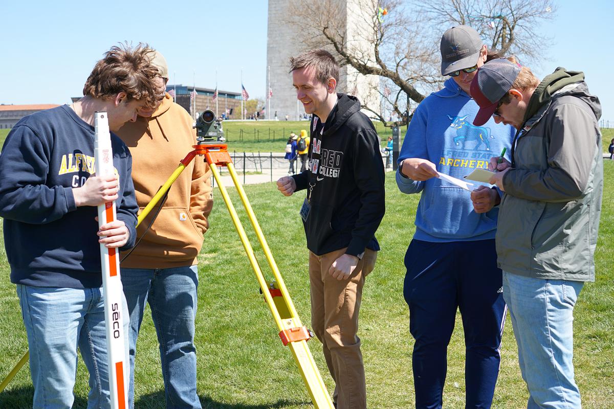 Alfred State students participate in the National Society of Professional Surveyors 2023 Student competition. The students competed all around the monuments in Washington, D.C.