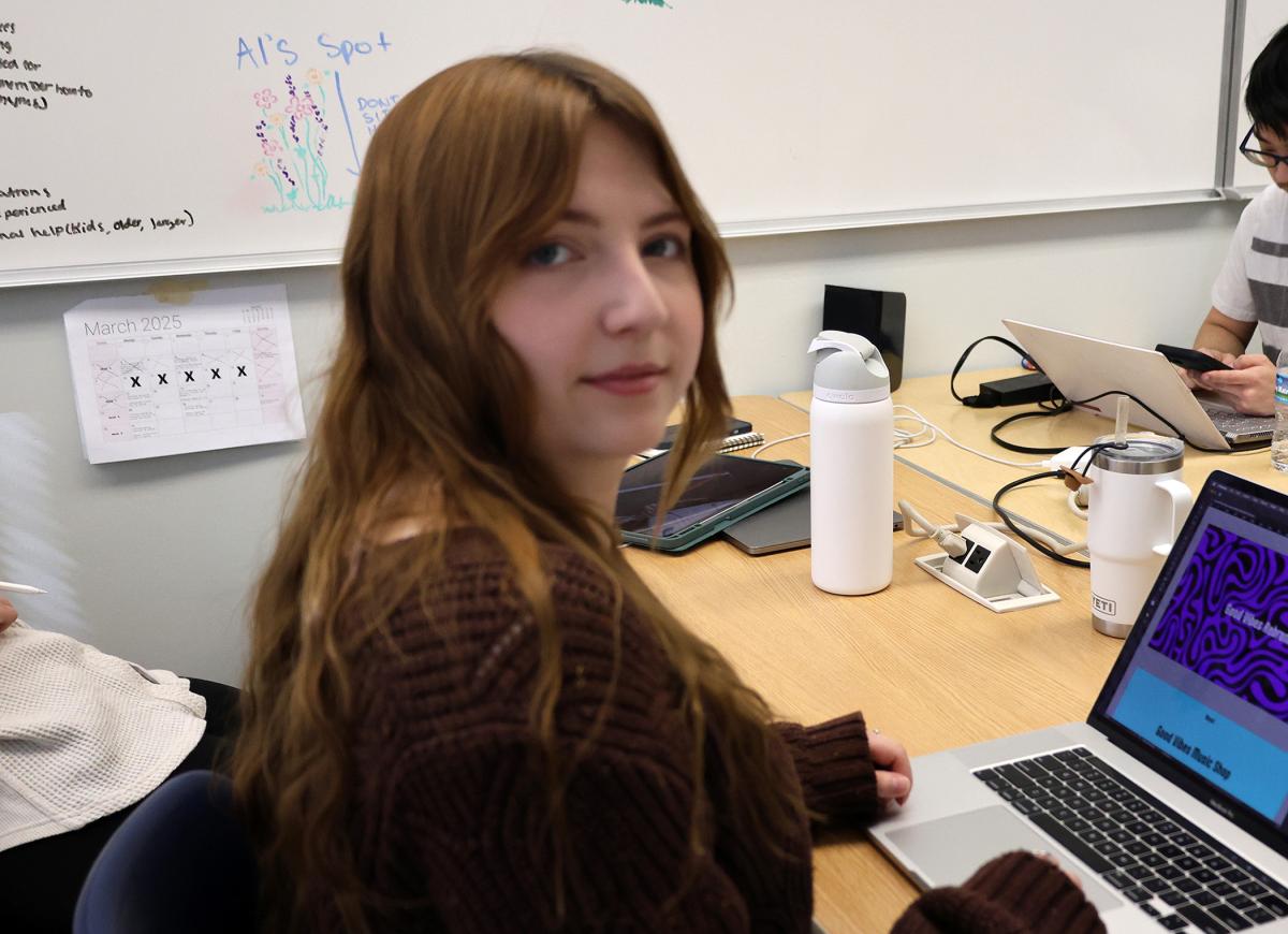 student working on her computer