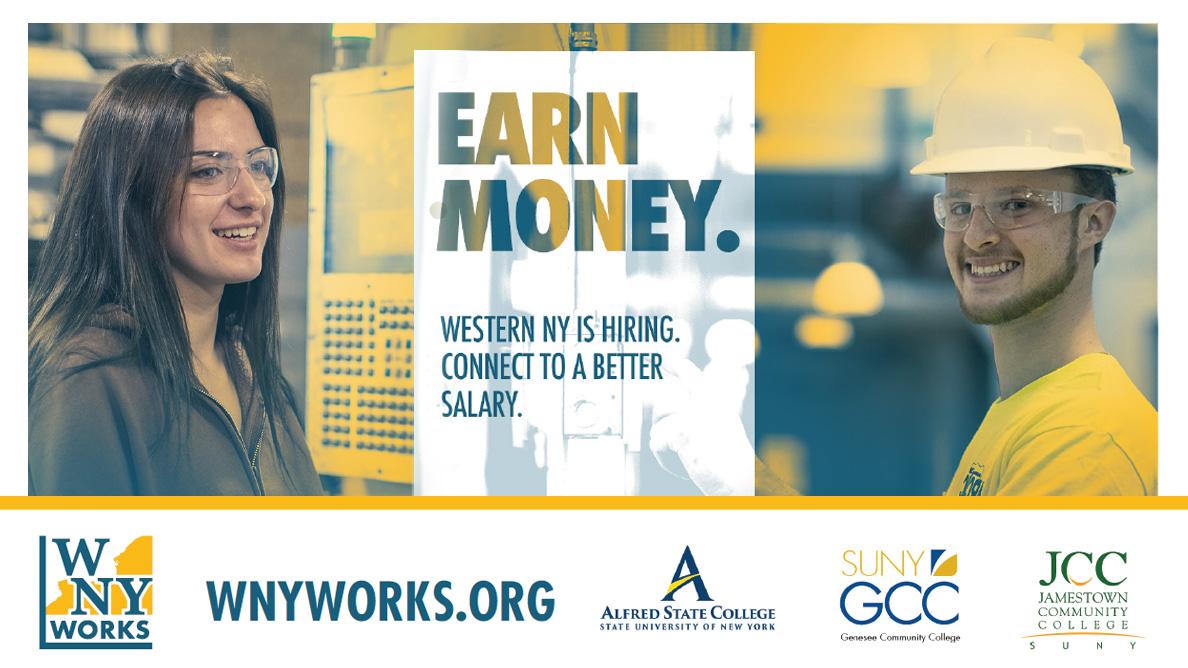 Samples of WNYworks.org advertising to attract workers wanting to learn in-demand skills and join Western New York manufacturing companies.