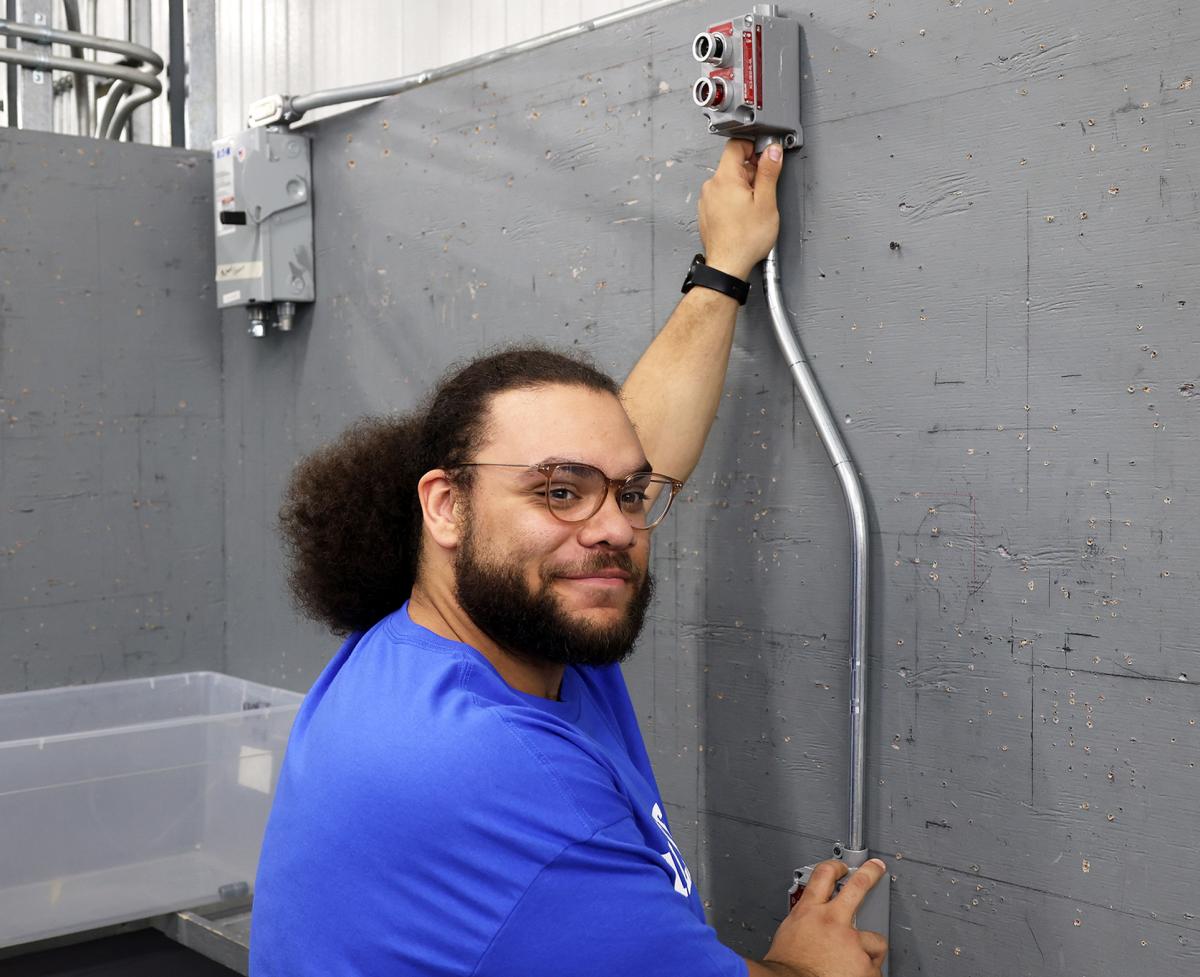 student works in lab