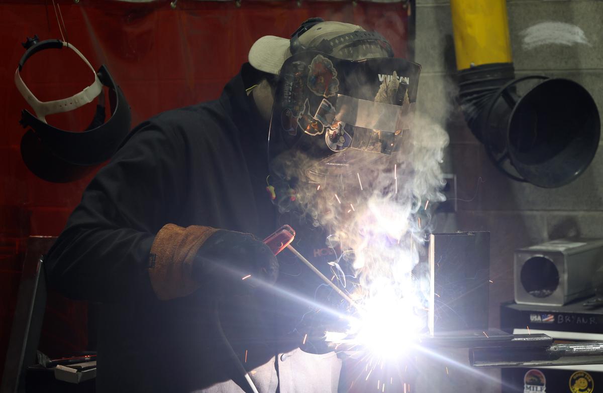 student works in a welding lab