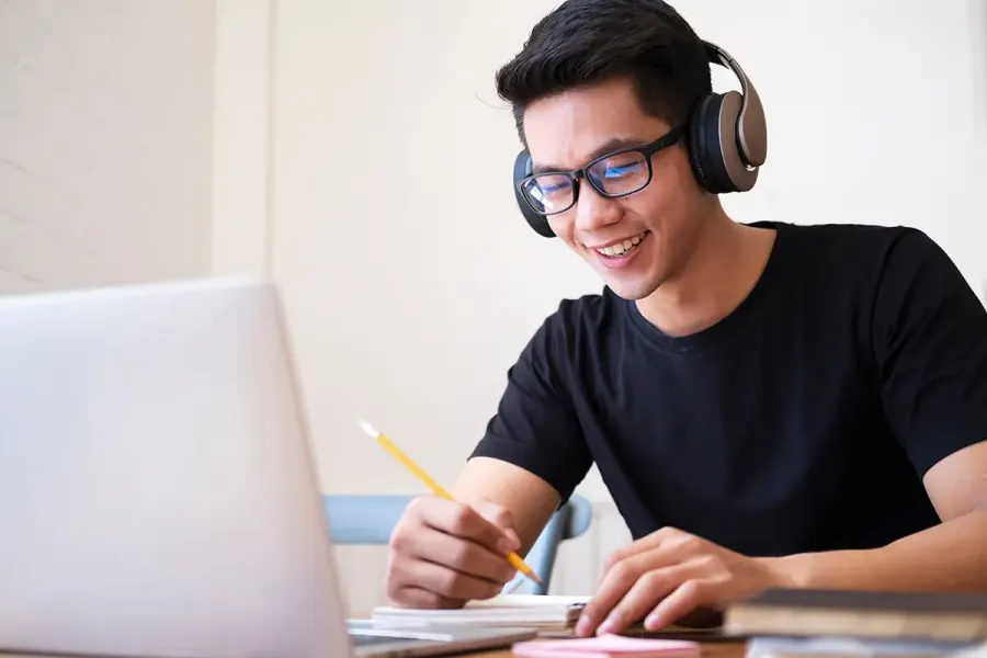 A student working at a computer