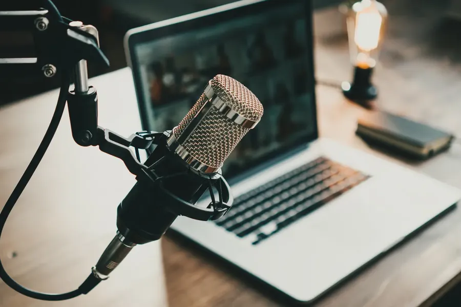 A computer and microphone