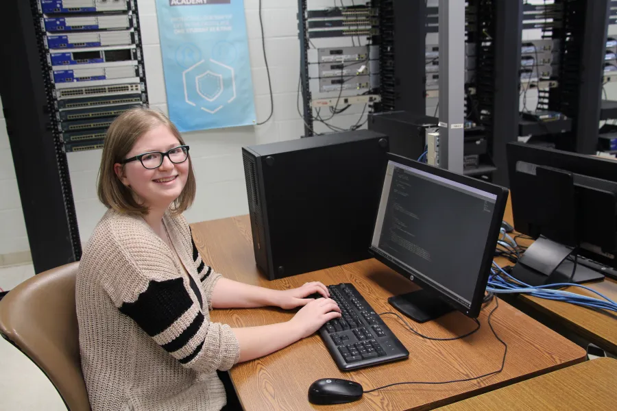 A student working at a computer