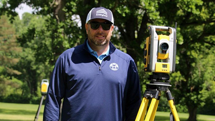 Steven Montgomery with the Trimble Robotic Total Station at the Drive for Development Fund Golf Tournament