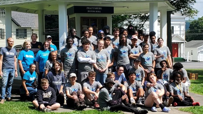 Students in the Alfred State EOP Leadership Summer Prep Academy teamed with Habitat for Humanity to help the Prattsburgh, NY community. The group is pictured in front of the Village Square Park gazebo, one of the projects the group worked on.