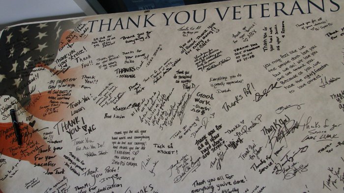 Poster signed by students thanking Veterans