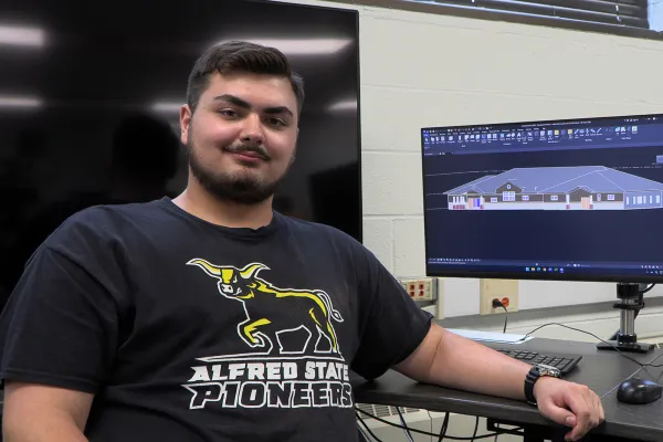 Student in a construction lab at Alfred State.