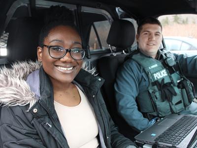 Becky Johnson left with a cop on right in a car