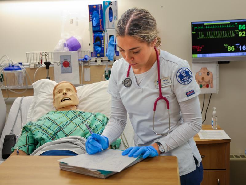 Students works in a simulation lab at Alfred State.